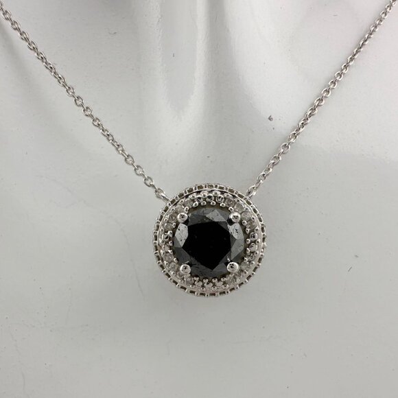 Beautiful 1 Carat Black Diamond Halo Earring and Necklace Set - Picture 5 of 16